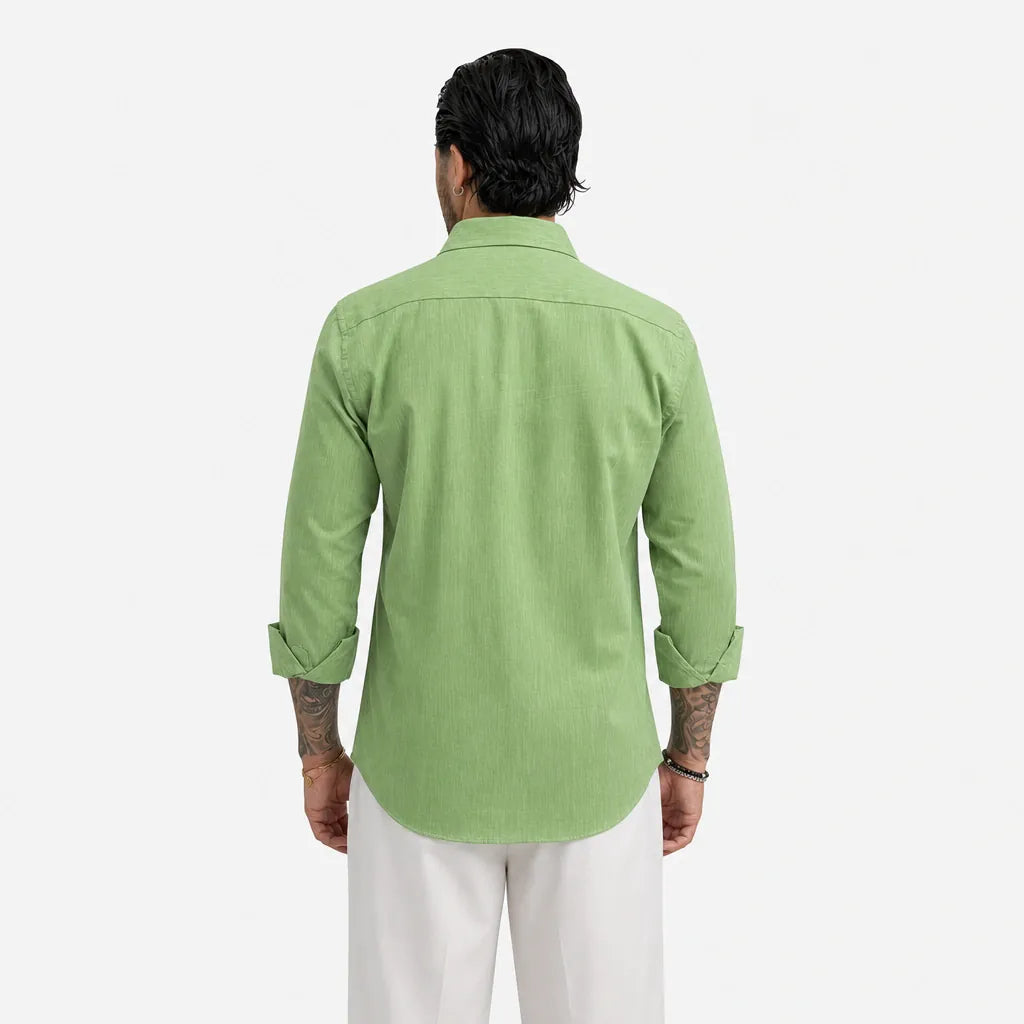 Camicia in 100% Lino - ML-Verde Mela - retro