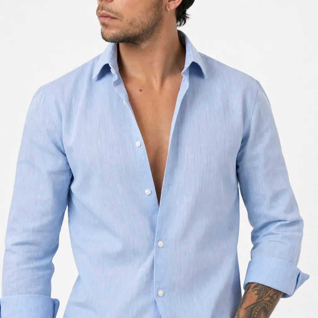 Camicia in 100% Lino - ML-Celeste - feature 1