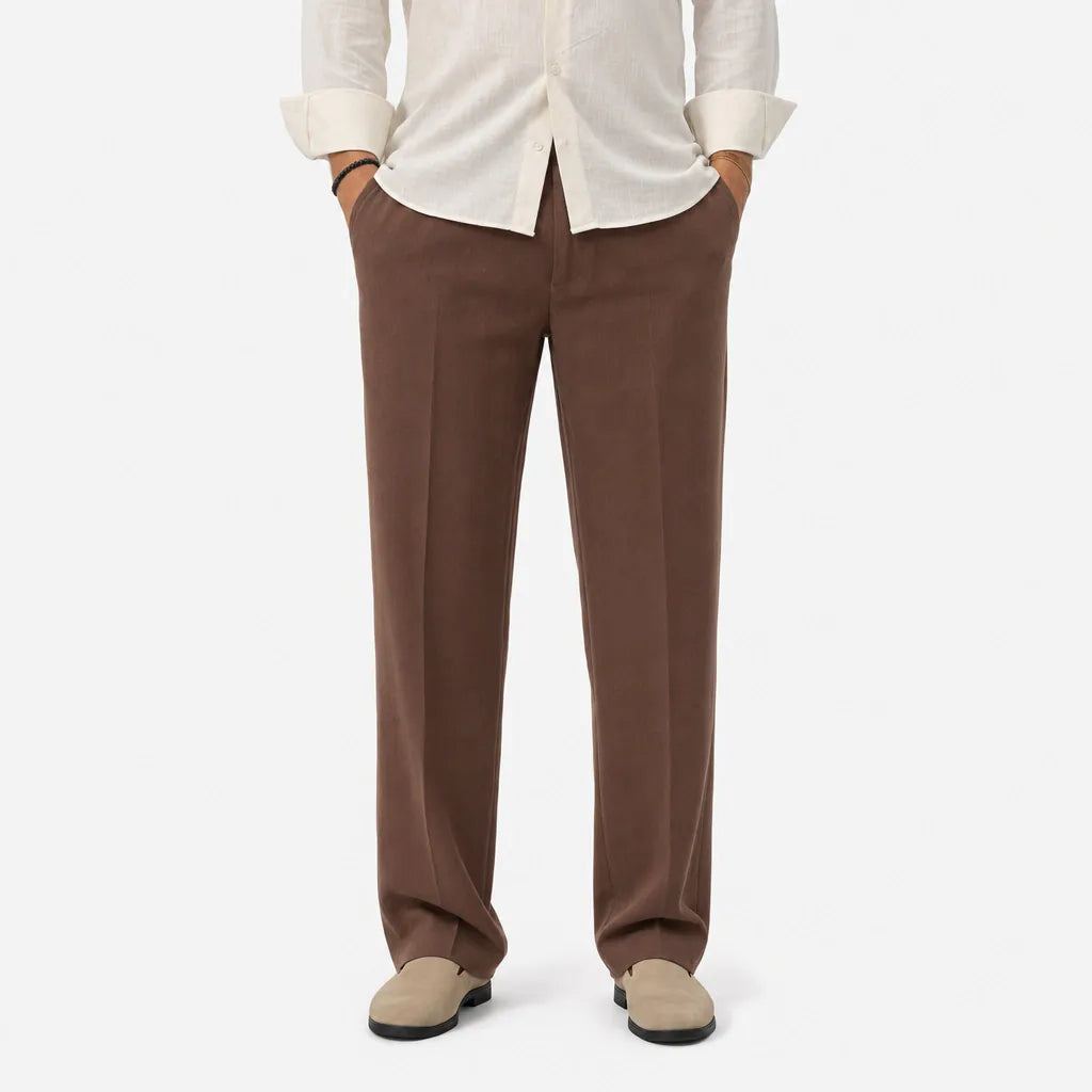 Pantalone in Lino Fondo Largo - PL100-Marrone - front