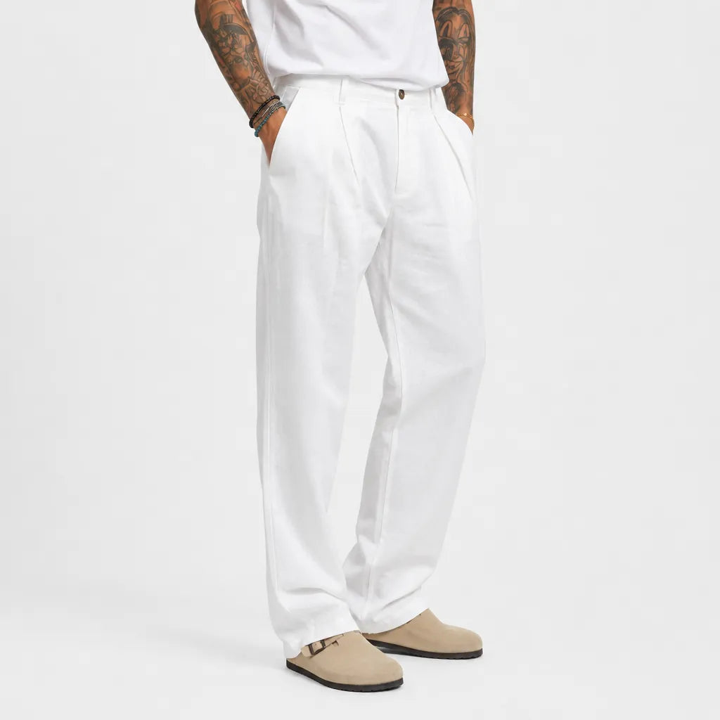 Pantalone Doppia Pences in lino - ZP418-Bianco - feature 2