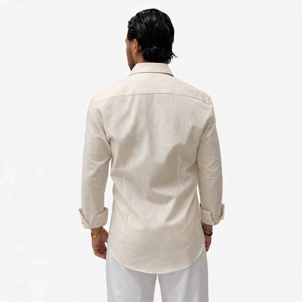 Camicia in 100% Lino - ML-Beige - retro