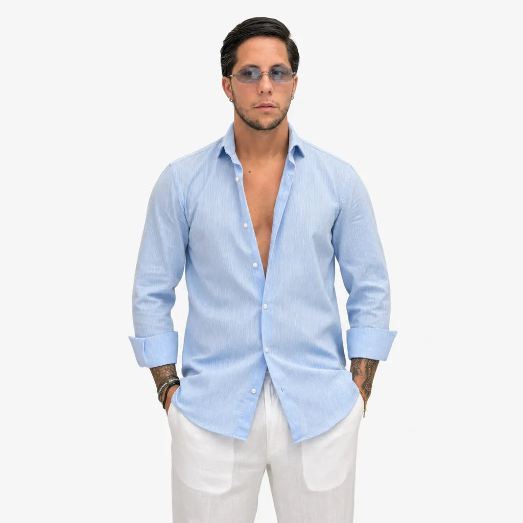 Camicia in 100% Lino - ML-Celeste - front