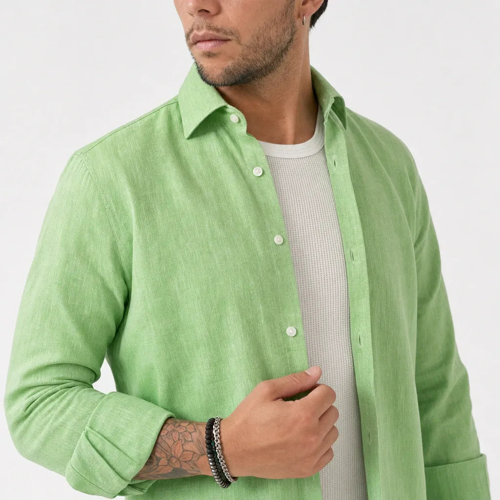 Camicia in 100% Lino - ML-Verde Mela - feature 1