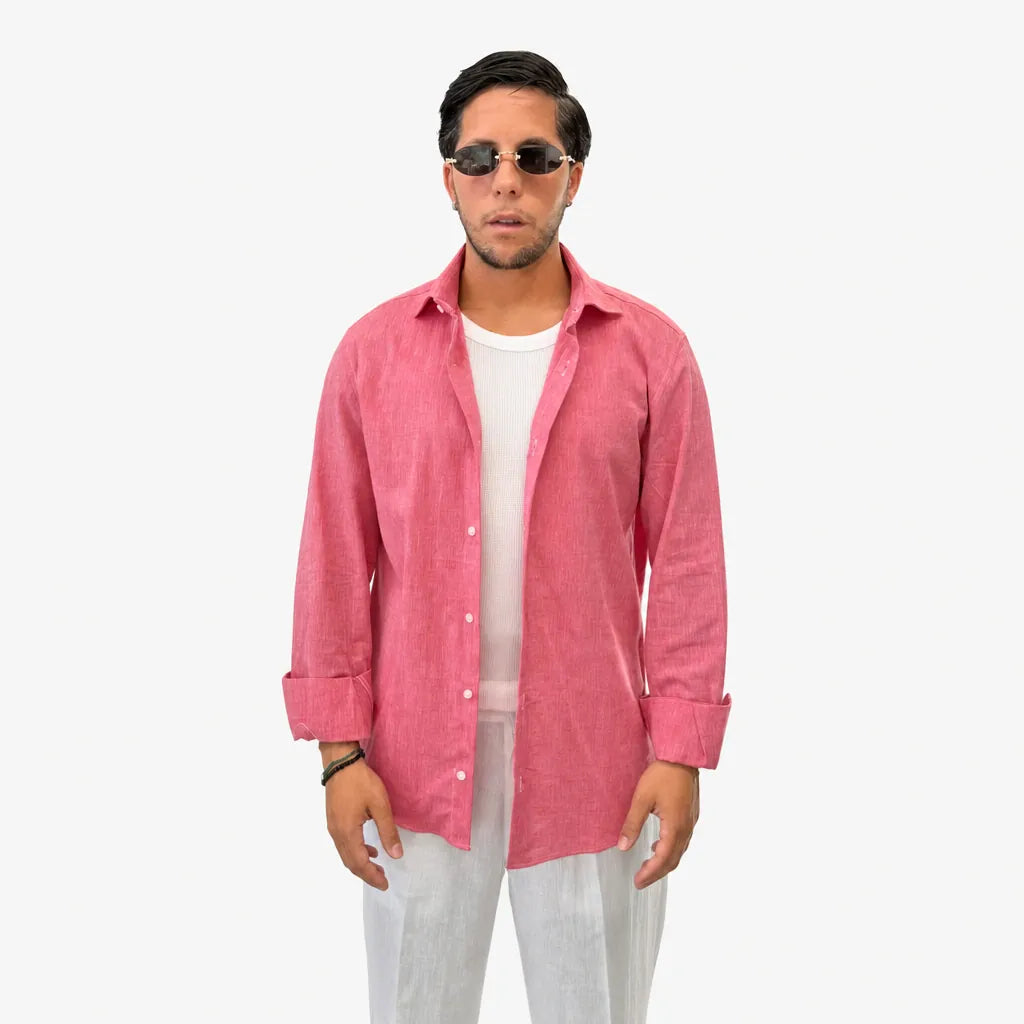 Camicia in 100% Lino - ML-Rosa Pastello - front