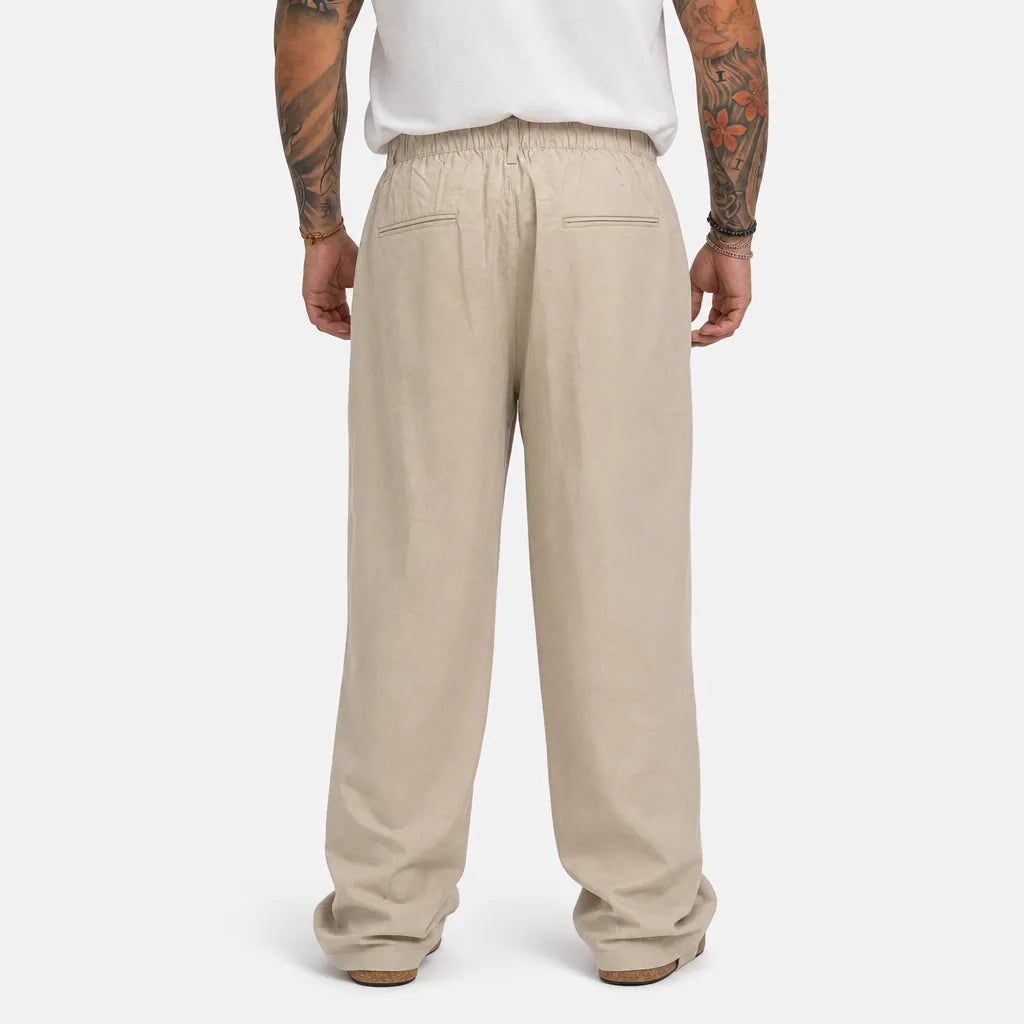 Pantalone Doppia Pences in lino - ZP418-Beige - retro
