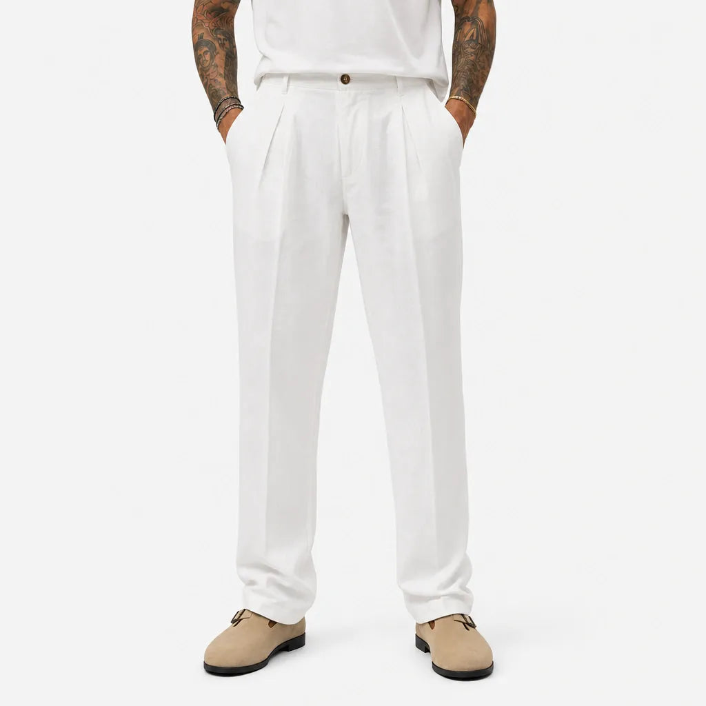 Pantalone Doppia Pences in lino - ZP418-Bianco - front