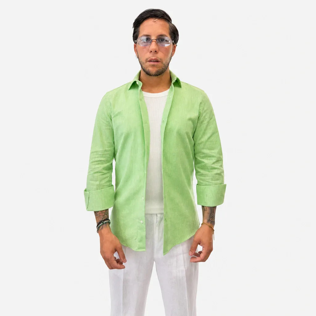Camicia in 100% Lino - ML-Verde Mela - front