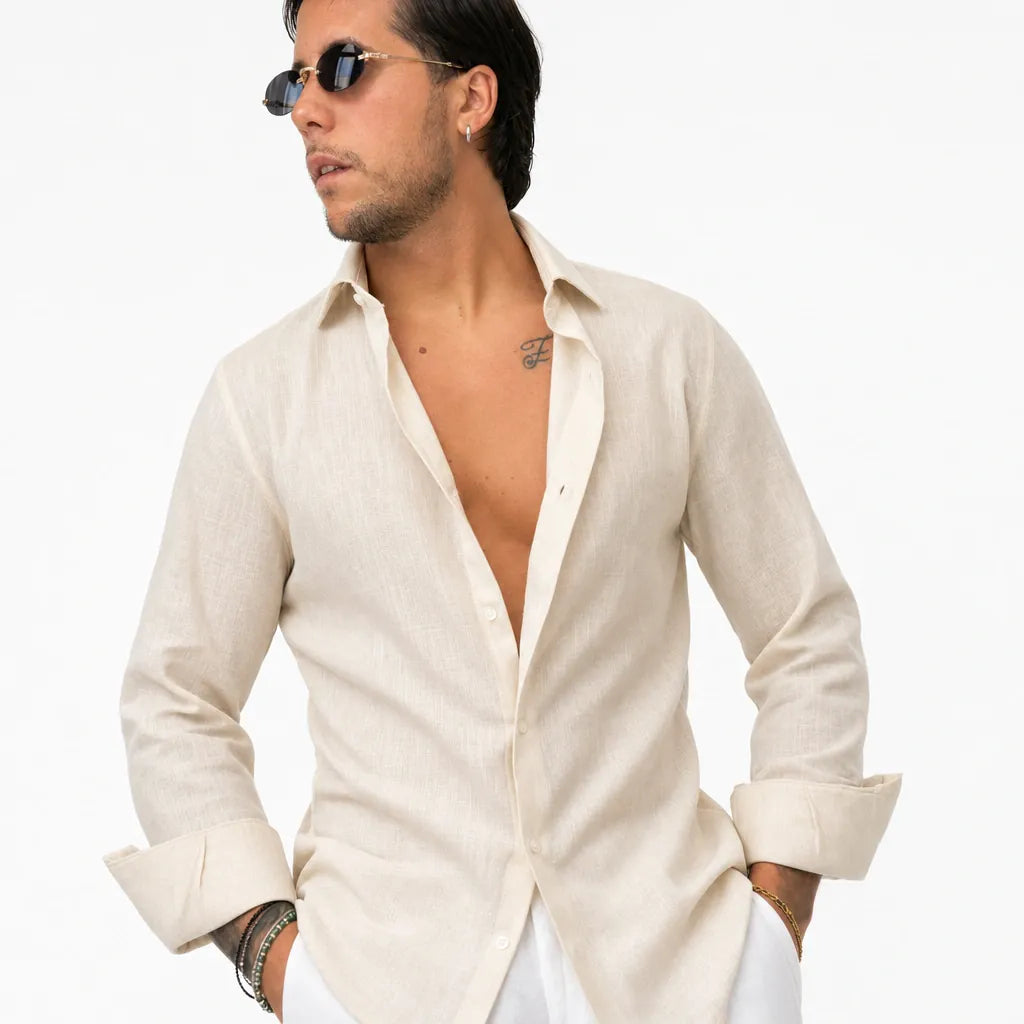 Camicia in 100% Lino - ML-Beige - feature 1