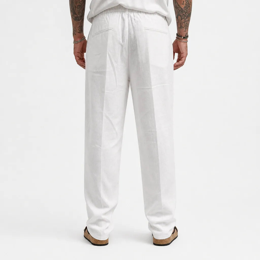 Pantalone Doppia Pences in lino - ZP418-Bianco - retro
