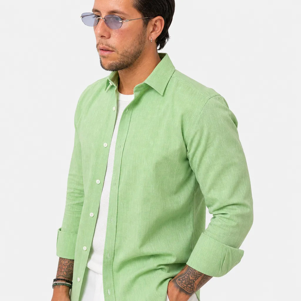 Camicia in 100% Lino - ML-Verde Mela - feature 2