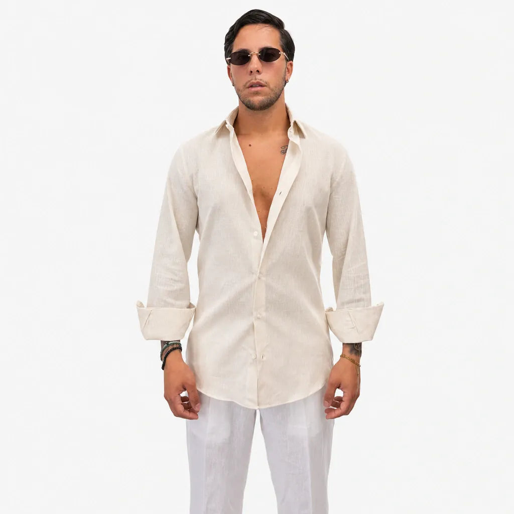 Camicia in 100% Lino - ML-Beige - front