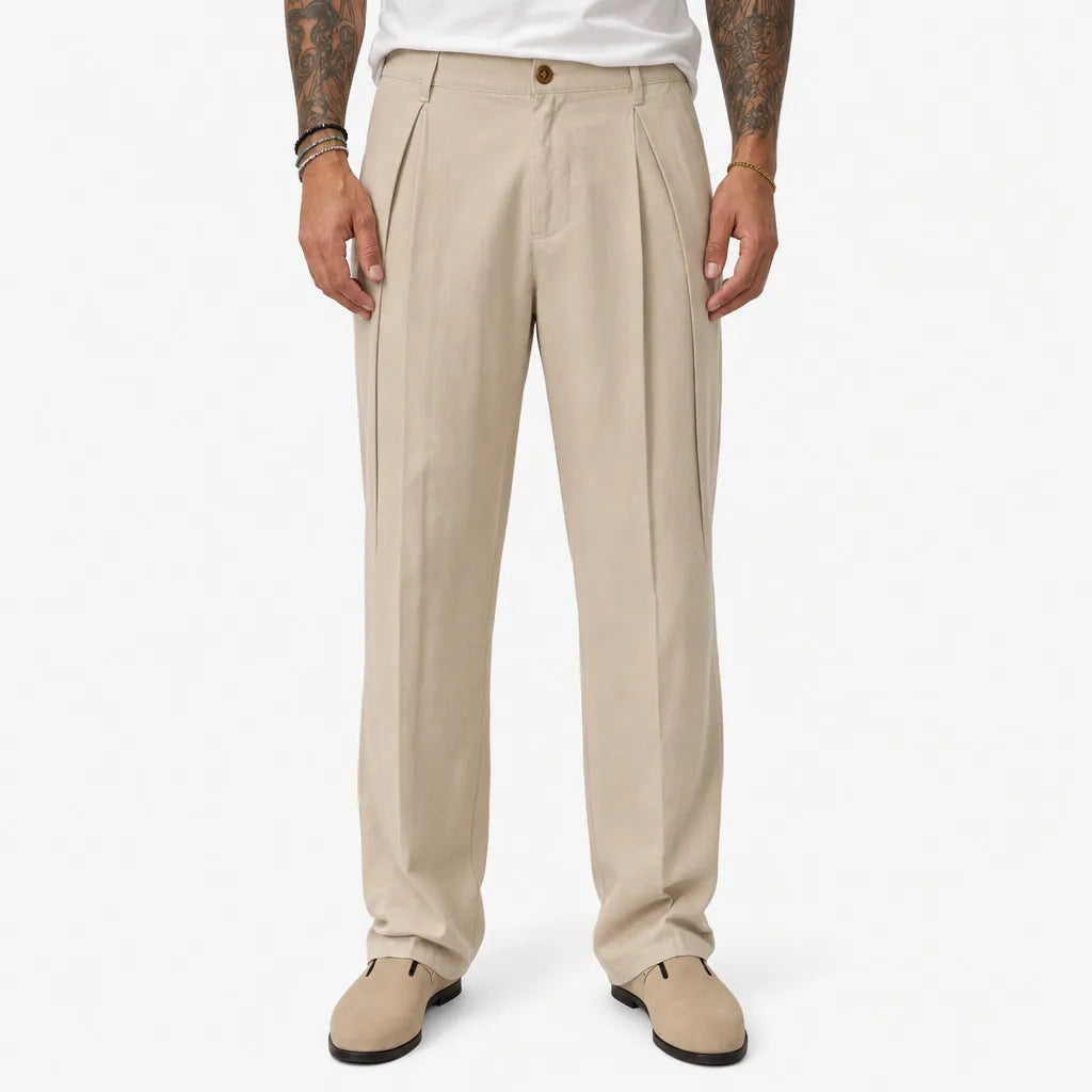 Pantalone Doppia Pences in lino - ZP418-Beige - front