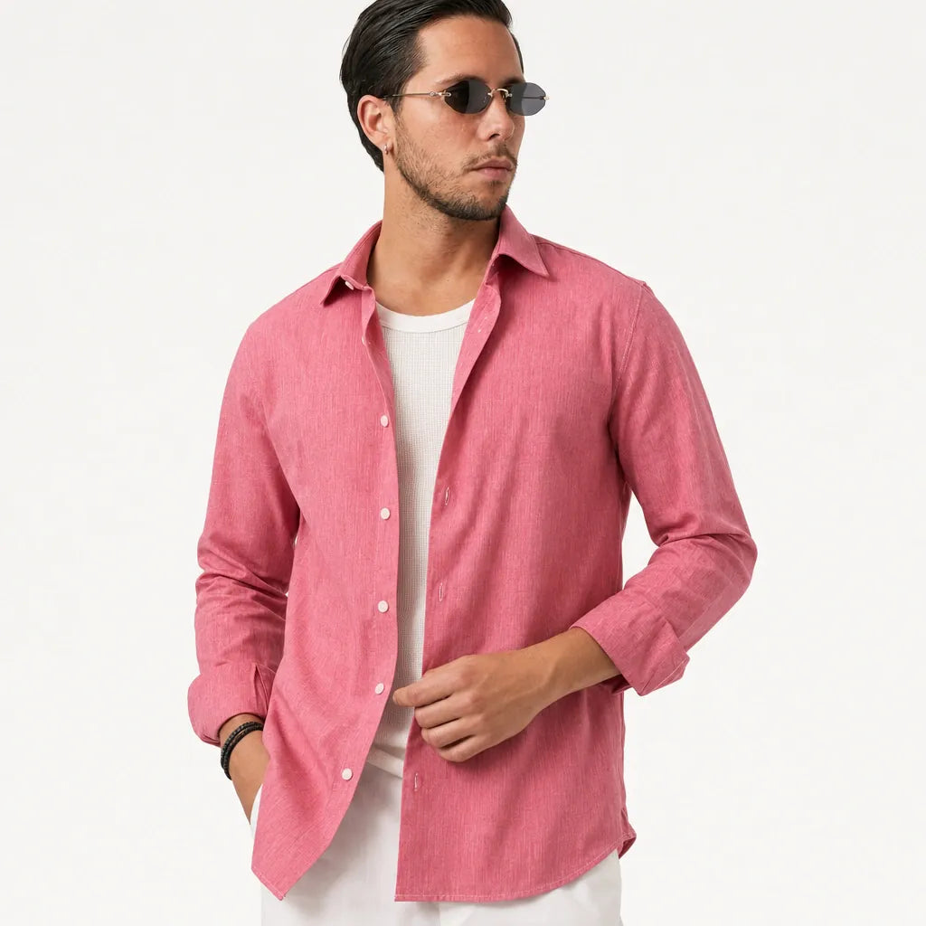 Camicia in 100% Lino - ML-Rosa Pastello - feature 1