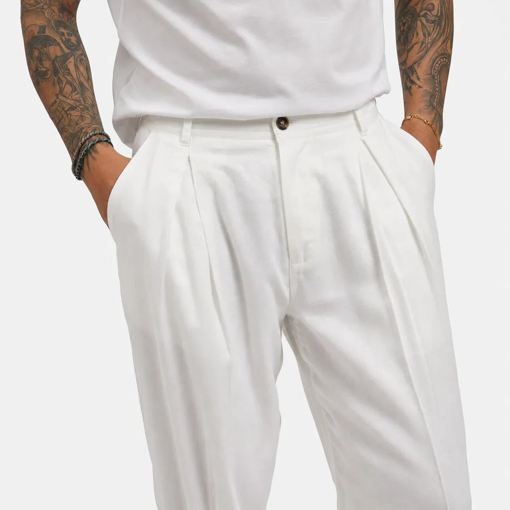 Pantalone Doppia Pences in lino - ZP418-Bianco - feature 1