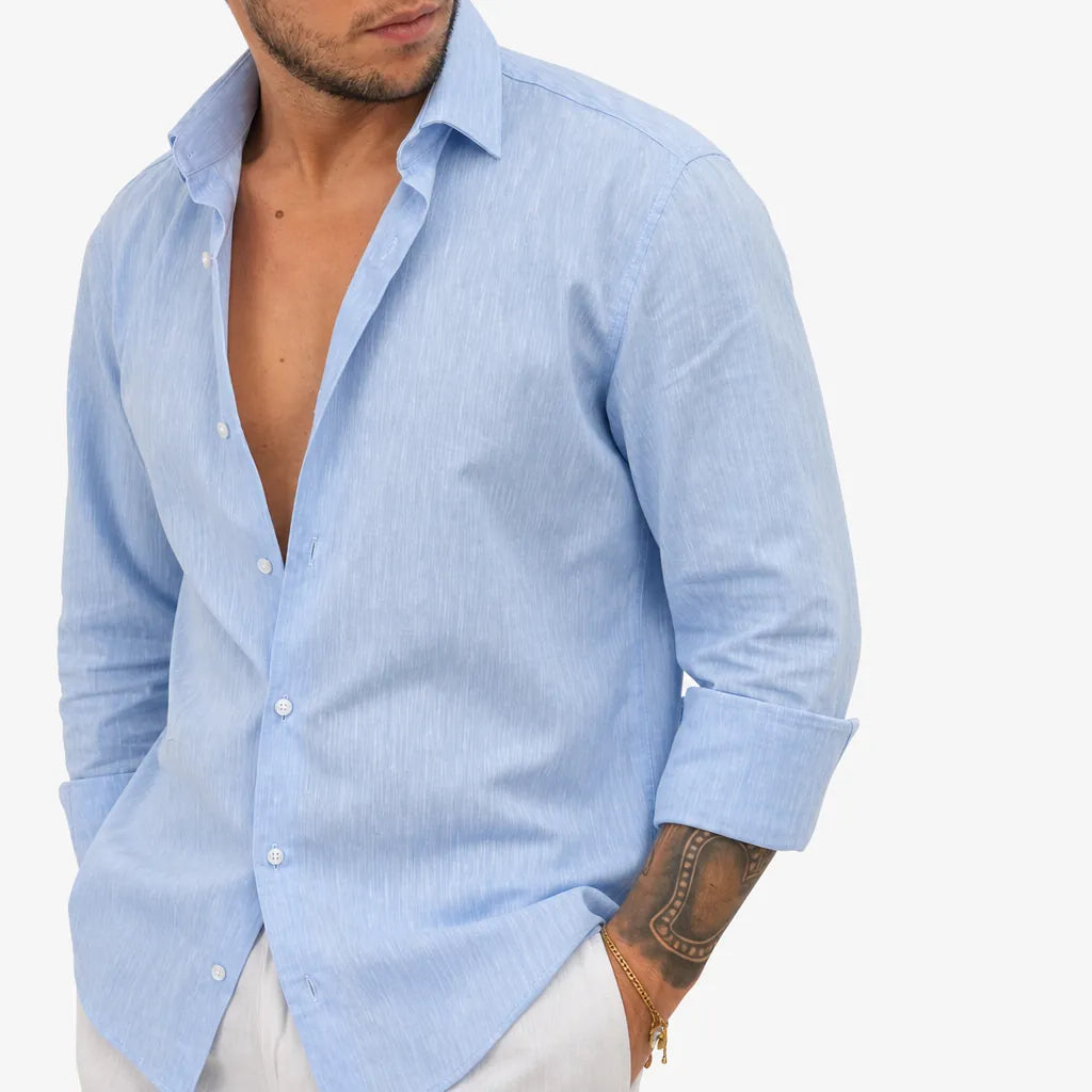 Camicia in 100% Lino - ML-Celeste - feature 2