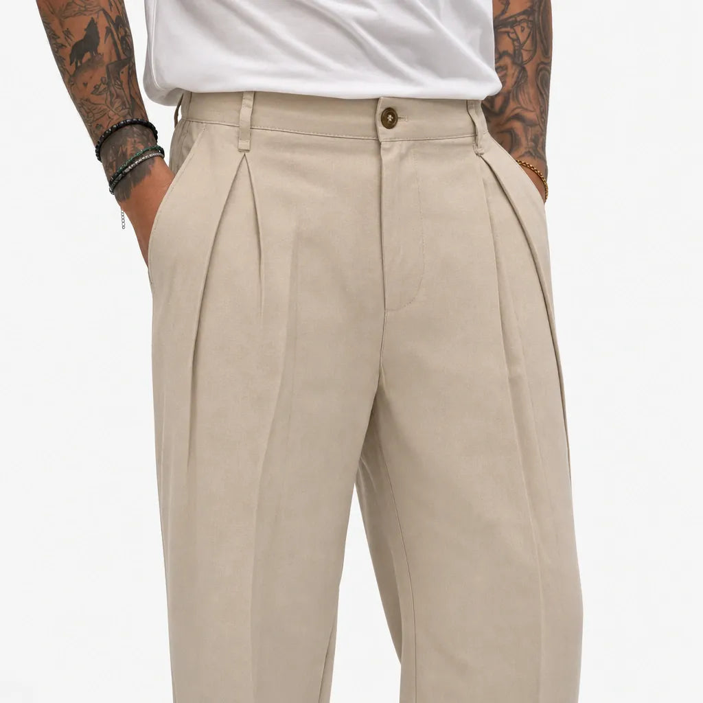 Pantalone Doppia Pences in lino - ZP418-Beige - feature 1
