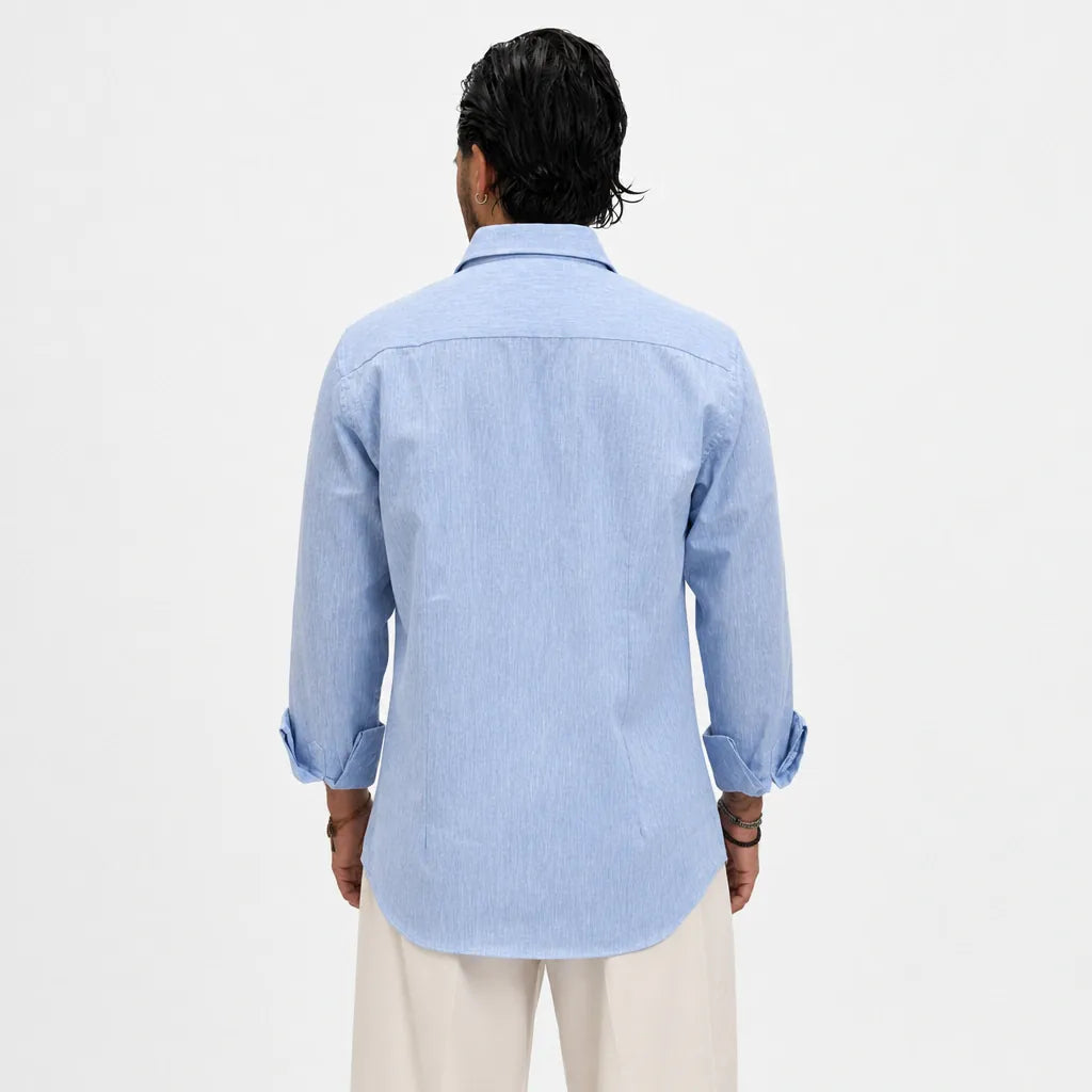 Camicia in 100% Lino - ML-Celeste - retro